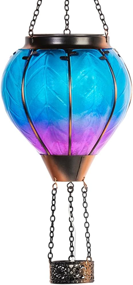 Starsoul Hot Air Balloon Solar Lantern with Candle Holder Glass Solar Hot Air Balloon Lantern with Flame Solar Hanging Hot Air Balloons Decorative for Lawn Porch Tree Yard