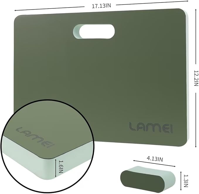 Thick Garden Kneeling Pad, with Waterproof Leather Surface, Non-Slip High Density POE, High Resilience, Lightweight, Double-Sided Use Cushion for Gardening, Yoga, Housework (Light Green)