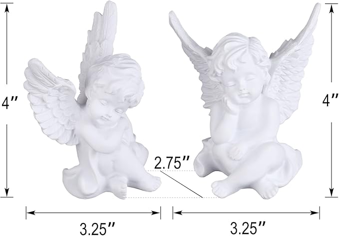 orenm 2 Pack Resin Cherubs White Angel Statue Figurine, Garden Sleeping Cherub Statue Sculpture Indoor Outdoor Home Decoration, Cute Adorable Angle Sculpture Memorial Statue(4" Height) (White)