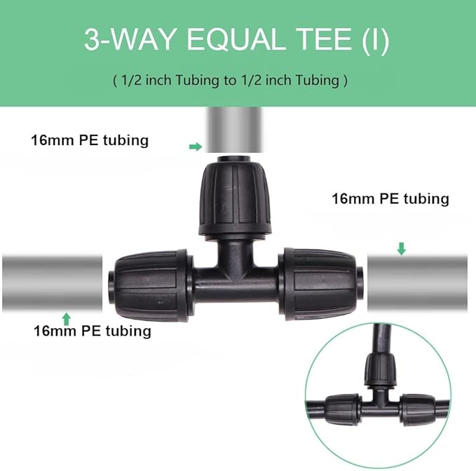 Drip Irrigation Parts for 1/2" Tubing: Drip Hose Connectors for Garden Irrigation System - Splitters for Irrigation Fitting Barbed Tee (10pcs)