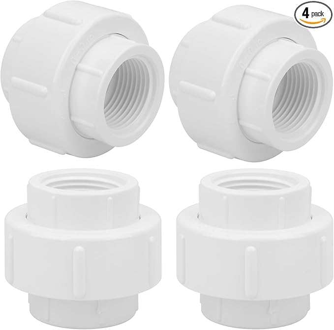 4Pcs 1Inch Female Threaded PVC Union Coupling Pipe Fitting (Female x Female) 1'' PVC FNPT Female Union Coupling Adapter for Sprinkler Pipe, Irrigation, Plumbing, Schedule 40, EPDM O-Ring
