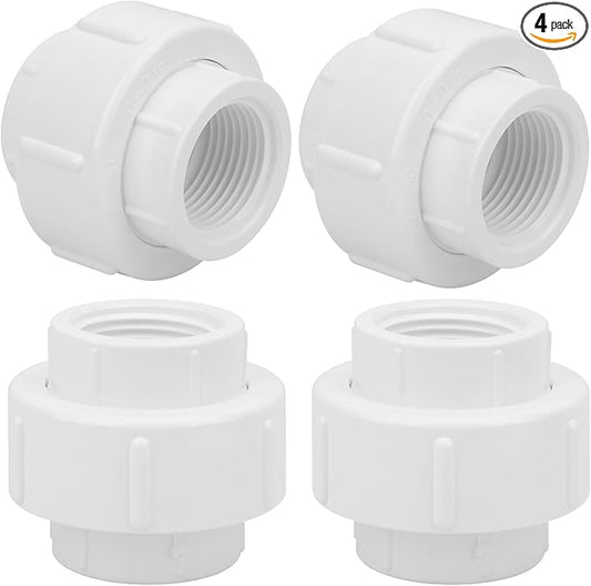 4Pcs 1Inch Female Threaded PVC Union Coupling Pipe Fitting (Female x Female) 1'' PVC FNPT Female Union Coupling Adapter for Sprinkler Pipe, Irrigation, Plumbing, Schedule 40, EPDM O-Ring