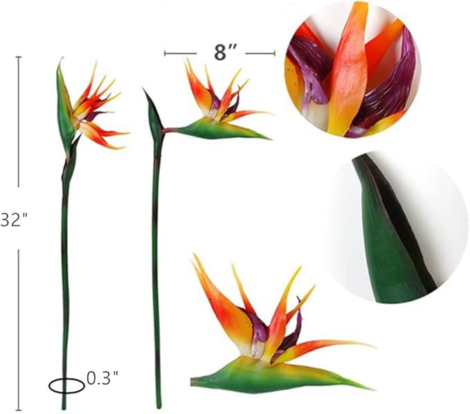 Large Bird of Paradise 32 Inch Permanent Flower,Flower stem 0.3 Inch,Flower Part is Made of Soft Rubber PU,Artificial Flower Plants Flower Arrangement for Home Office 2 Pcs (Red)