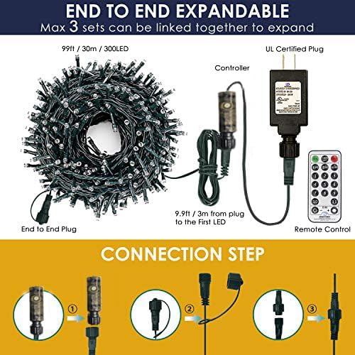 300 LED Christmas String Lights Outdoor Indoor Color Changing with Remote/Timer, 108FT 11 Modes Waterproof Warm White and Multi Color Christmas Lights Plug in for Tree Garden Decoration