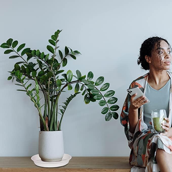 6 Pack of 10 inch Plant Saucer, Heavy Duty Plastic Plant Saucer 10" Round, Durable Plant Tray for Pots, Plant Saucers for Indoors, Plant Trays for Planter 8"/9"/10" (10 inch, Creamy White)