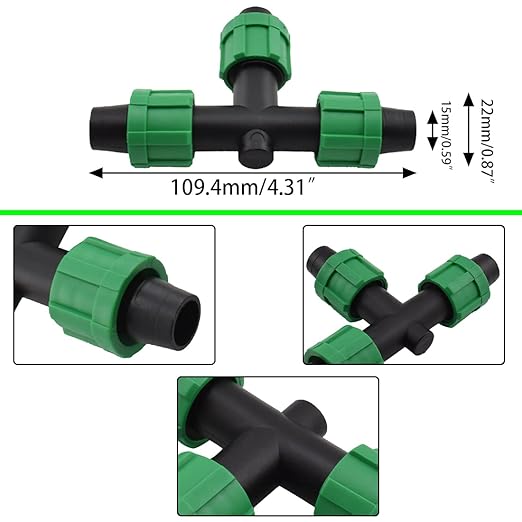 Drip Irrigation Tee Fittings Universal Barbed Locking 3-Way Coupling Connectors for 16-17mm Drip Tape Tubing Sprinkler System [8PCS, Green]