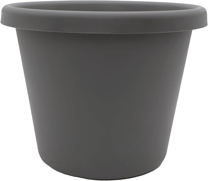The HC Companies 7 Inch Round Classic Planter - Small Plastic Plant Pot for Indoor Outdoor Plants Flowers Herbs, Warm Gray