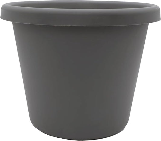 The HC Companies 14 Inch Round Classic Planter - Plastic Plant Pot for Indoor Outdoor Plants Flowers Herbs, Warm Gray