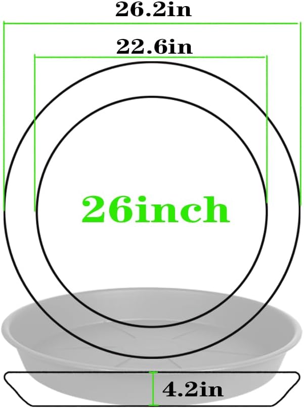 3 Pack of Plant Saucer 25 26 inch, 4.2" Depth, Large Heavy Duty Plastic Saucers 24" 26" Round, Plant Drip Trays for for Indoors Outdoor, Plant Water Tray for Planters 23-27" (26", Black)