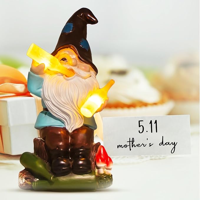 DKJOCKY Funny Garden Gnomes Outdoor, Solar Gnomes with Led Lights Decor for Outside, Gardening Gifts Garden Oranments Outdoor Birthday Gifts for Women Mom Grandma