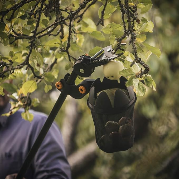 Fiskars Fruit Picker Basket with Adjustable Basket Angle, Machine Washable Mesh Bag, Fruit Harvesting Tool (Pole Not Included)