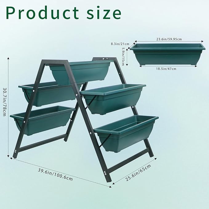 Generic Raised Garden Planter Bed, 5 Tiered Boxes, Vertical Stand for Herbs, Flowers, Vegetables, 65x91x79cm, Green, Green/Black