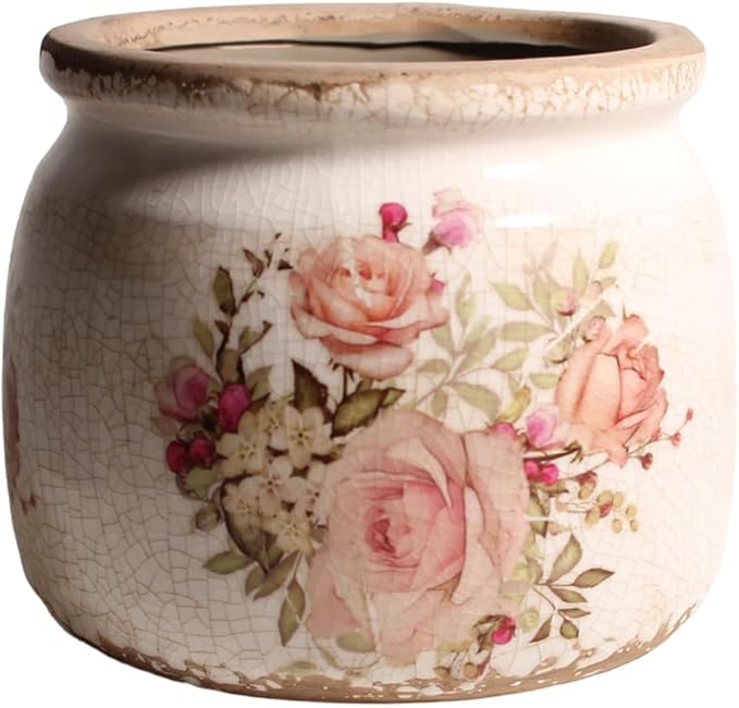 Ceramic Planters for Indoor Plants, Plant Pots with Drainage Hole, 6.29in. Flower Pots for Indoor Plants, Stylish Planters & Succulent Pots, Crackle Glaze Finish Plant Pots Indoor, Pink