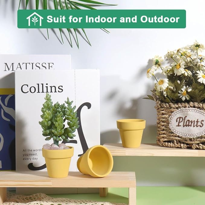 vensovo 48 Pcs 2" Tiny Terracotta & Terra Cotta Pots with Drainage - Yellow Small Mini Clay Ceramic Pottery Planter Ideal for Indoor/Outdoor Plants, Crafts, Wedding Favors