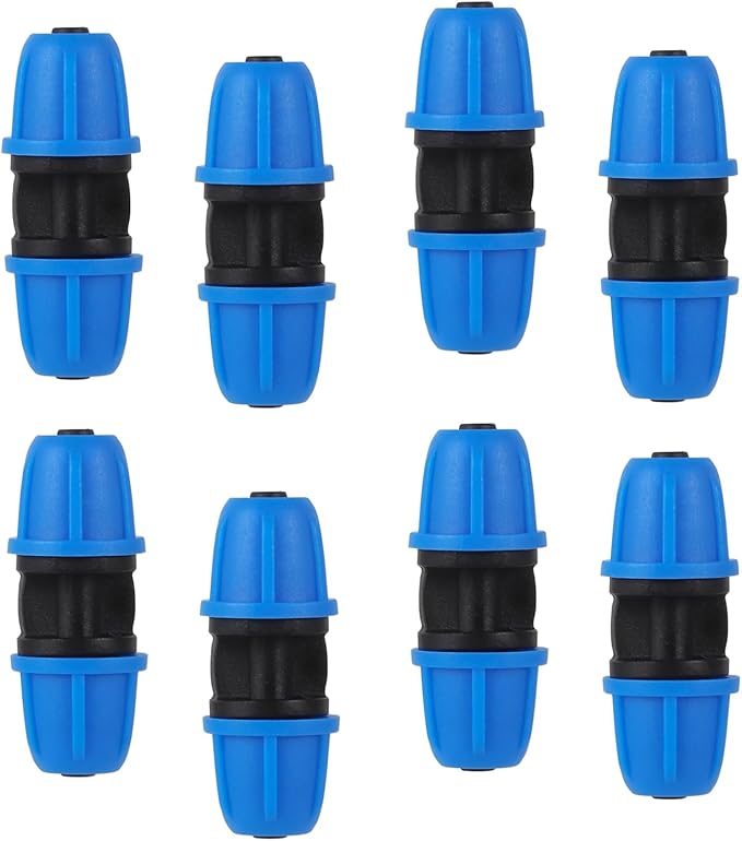 1/4 inch Drip Irrigation Fittings, Lock Barbed Coupling for ¼ in. tubing; Tubing Outside Diameter (OD) is 0.250 in., Internal Diameter (ID) is 0.170. in.(25Pcs/Pack) (Blue-Coupling)
