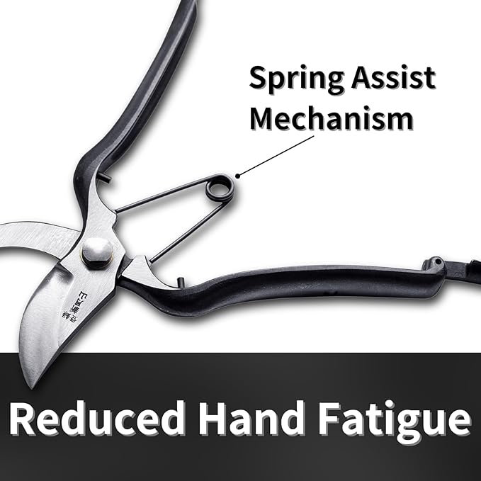 Japanese Pruning Shears for Gardening 8”, Professional Heavy Duty Bypass Pruners, Hand Forged Japanese Carbon Steel Blade, Spring Loaded Handle, Made in Japan