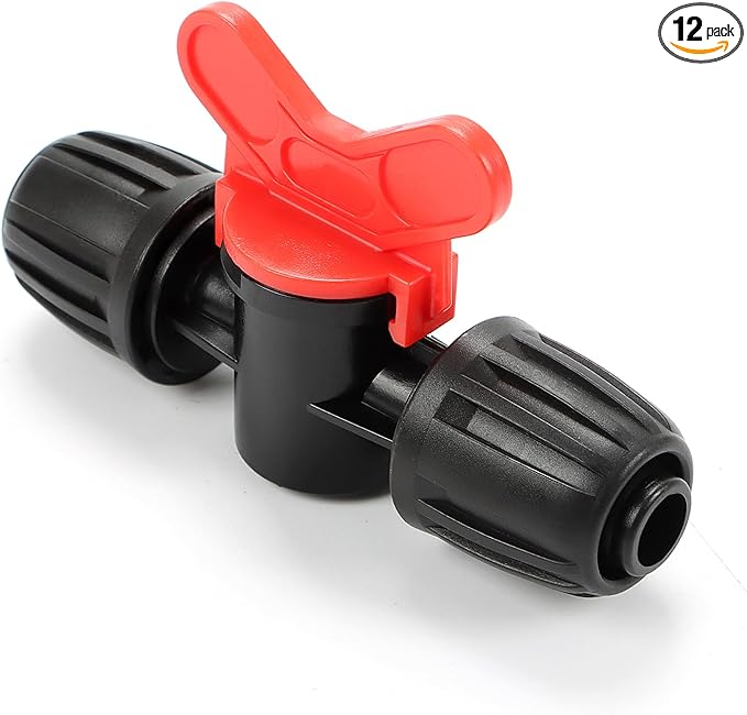 12 Pieces 1/2 Inch Drip Irrigation Valve Fittings, 1/2'' Barbed Shut Off Valve for 1/2 Inch Irrigation Tubing (1/2" ID x 0.640" OD) Anti-leak Straight Irrigation Parts for Garden System