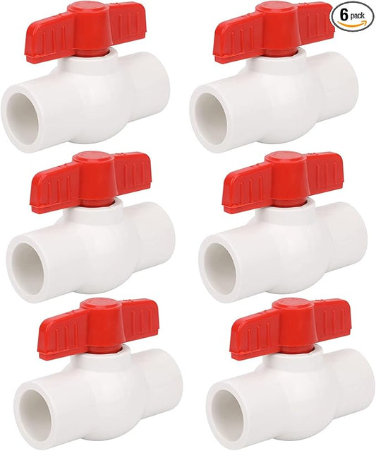 6Pcs 1/2" PVC Ball Valve Water Pipe Shut-off Valve Socket with Red T-Handle for Cold Water Supply lines, Irrigation Pipe fitting System(Socket x Socket), Schedule 40