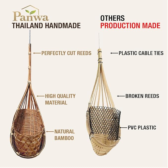 Handmade 100% Thai Bamboo Hanging Orchid Basket – 4 Inch, 5 Inch, 6 Inch (Triple Set)