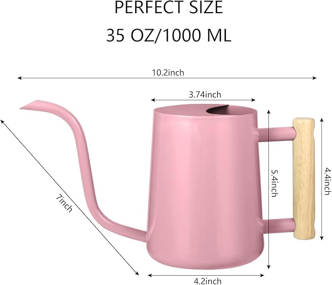Watering Can Indoor Plants, 35oz Small Watering Can Indoor Stainless Steel Metal Watering Can Modern Decorative Watering Pot with Long Spout for Indoor House Plant Bonsai Garden Flowers (Pink)