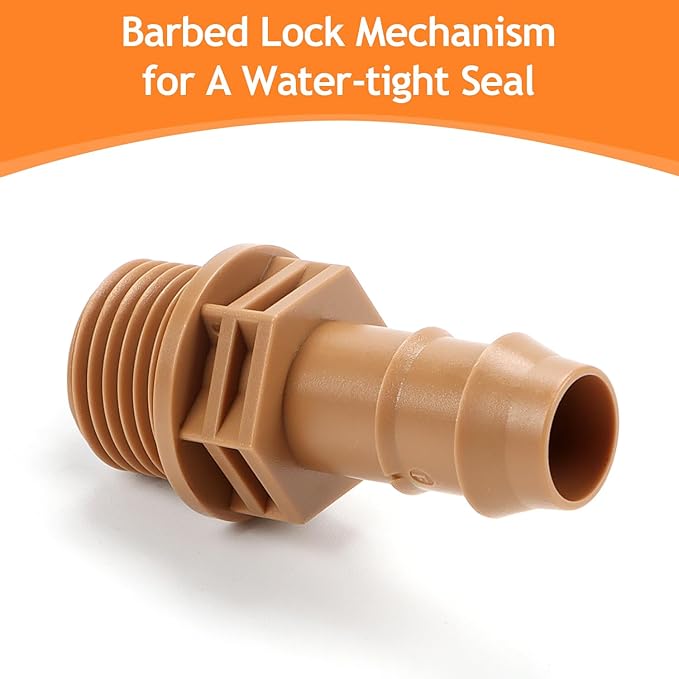 12 Pieces 1/2 Inch PVC to 1/2 Inch Drip Irrigation Adapter Fittings, 1/2" Male Pipe Thread(MPT) x 1/2" Drip Line Barbed Coupling Connectors 1/2-in PVC to 1/2-in Poly Tubing Adapter