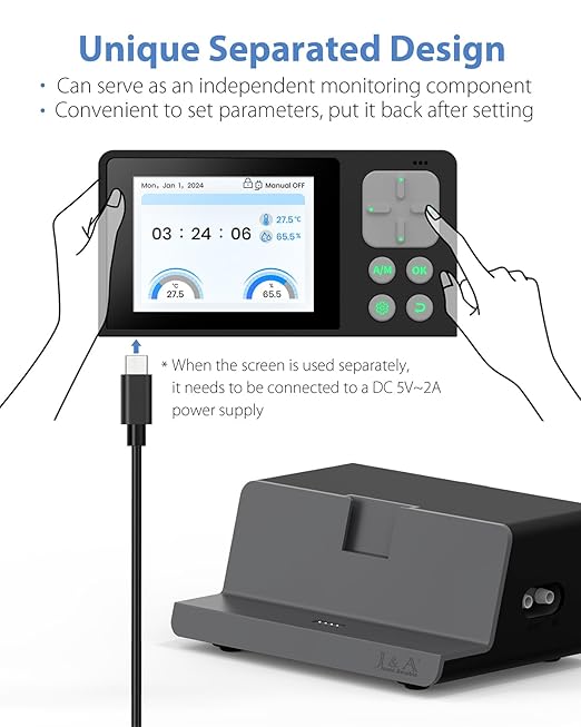 J&A Automatic Watering System for Potted Plants Drip Irrigation Kit Self-Watering System with Timer, Thermometer, Hygrometer for Indoor Plants, Grow Tent (Black)