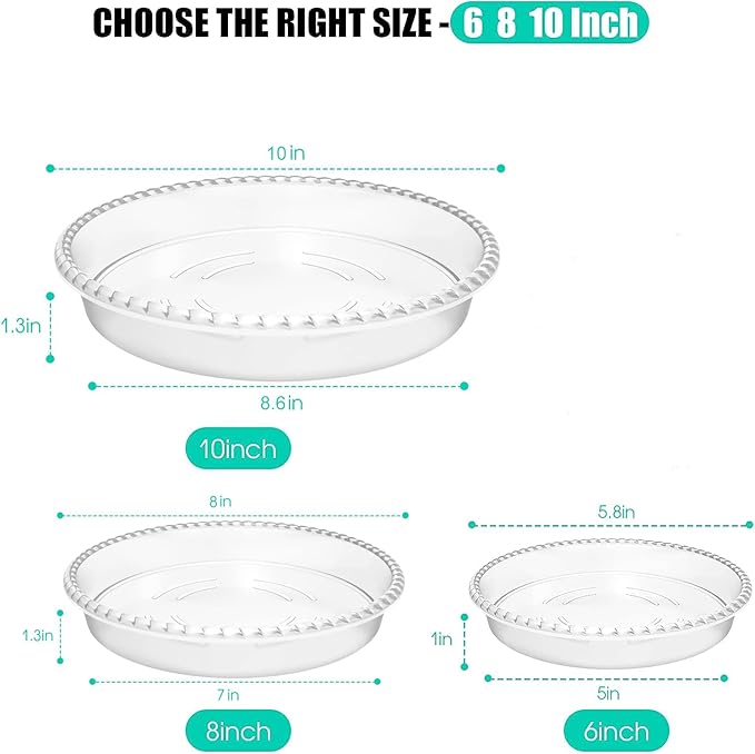 6 Pack Plant Saucer 6 8 10 12 14 Inch Plastic Plant Tray, Sturdy and Durable Flower Pot Container Accessories Plant Pot Saucers for Indoor and Outdoor (6 8 10 Inch, Clear)