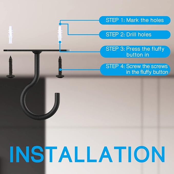 Ceiling Hooks for Hanging Plants 4Pack 4in for Plants,Lights,Planters,Lanterns,Hanging Bird Feeders,Wind Chimes,Indoor&Outdoor Decoration Hooks Black