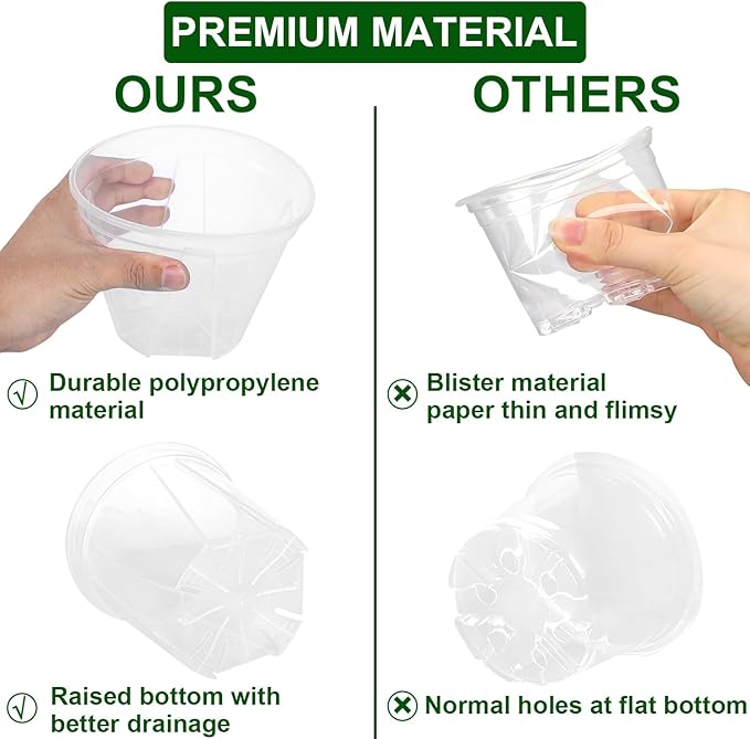 12 Pack Clear Nursery Pots 4/5/6 Inch Clear Plastic Plant Pots with Drainage Holes Clear Planters Flower Pots for Indoor Plants