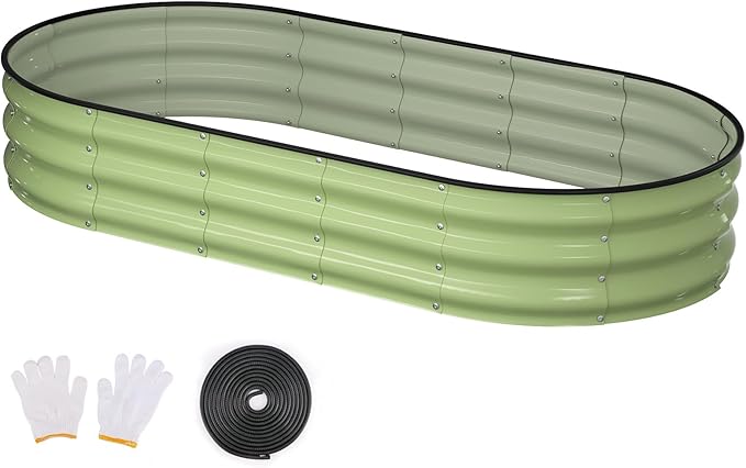 Raised Garden Bed, 6x3x1ft Galvanized Outdoor Planter Beds with Safety Edging and Gloves, Oval Metal Planter Box for Gardening Vegetables Flowers Herb