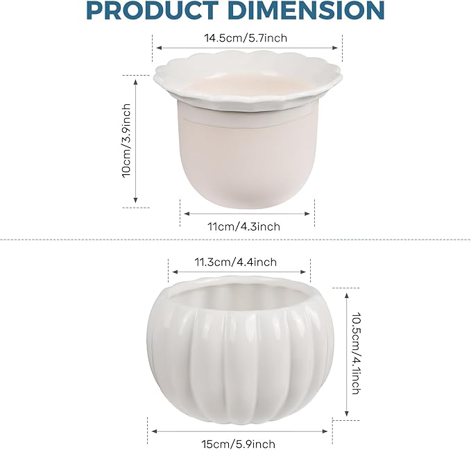 African Violet Pots, 6 inch Pumpkin-Style Ceramic Easy Self Watering Plant Pot for Busy Plant Lovers, Automatically Absorb Appropriate Amount of Water, Flower Pot Indoor-Plants Not Included