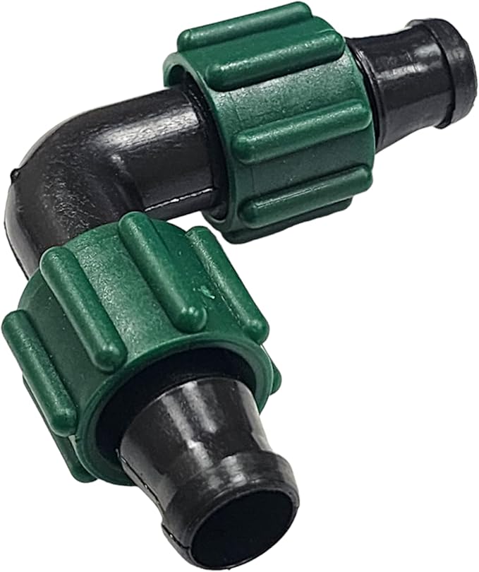 5-Pack - USA MADE Premium Drip Tape Irrigation Tubing Elbow Coupler (5/8" - 1/2" or .625" - .645") Universal Perma-Loc Connector Barbed Locking Fitting - Fits All Brands 16mm Drip Tape AG Tubing