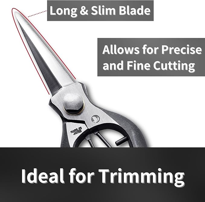 Bud Trimming Scissors for Gardening 8", Professional Garden Trimming and Thinning, Hand Forged Japanese Carbon Steel Blade, Spring Loaded Handle, Made in Japan