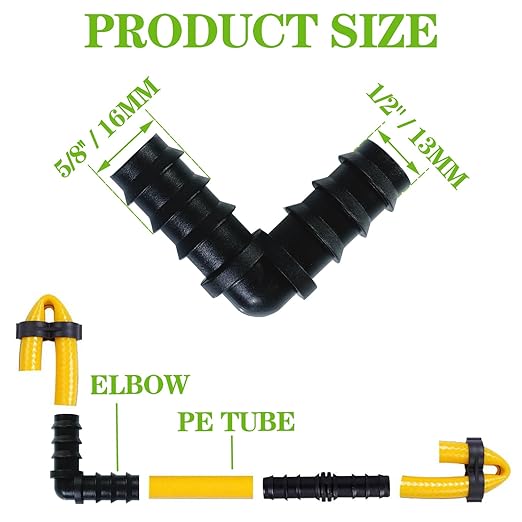50PCS Drip Irrigation Barbed Elbow Fitting Kit for 1/2 Inch Tubing (16MM OD) .600" ID Drip Irrigation Connectors Elbow Dripline Barbed Connector Drip Irrigation Sprinkler System for Garden Lawn