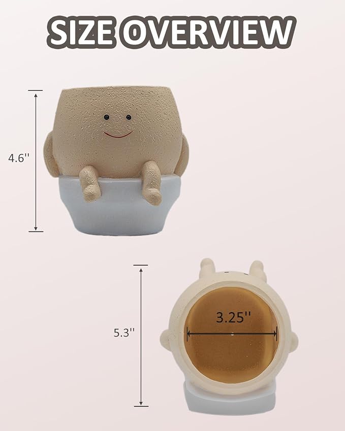Smily Face Planter Pot Funny Toilet Plant Pots Cute Resin Flower Head Planters Succulent Pots for Indoor Outdoor Plants Unique Bathroom Planter with Drainage Hole (Large)