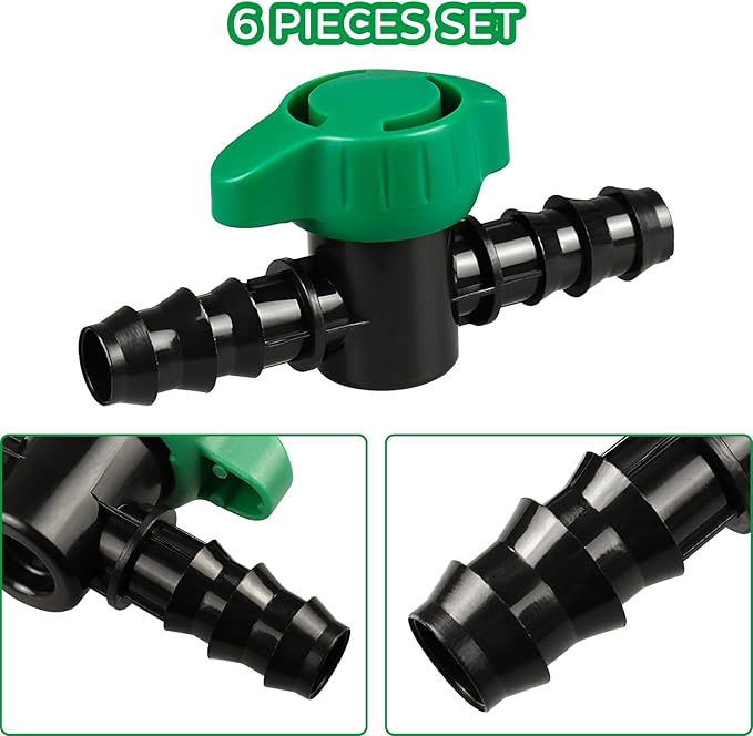 6 PCS Irrigation Barbed Ball Valve Fits for 1/2 Inch Drip Tubing, Drip Line Parts Shut Off Valve for Drip Irrigation and Aquariums
