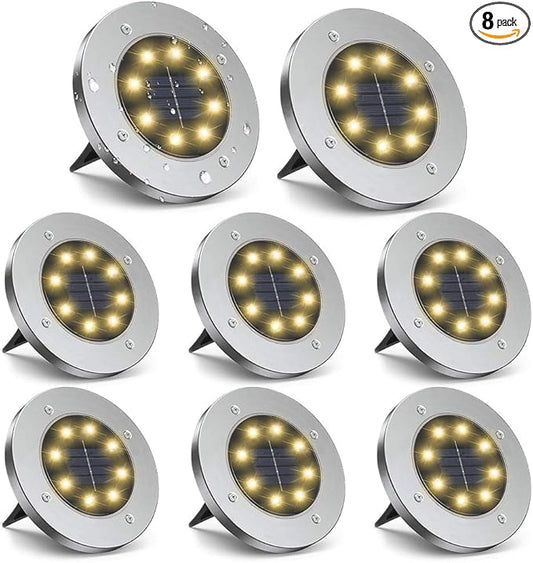 ZGWJ Solar Ground Lights, 8 LED Garden Lights Disk Outdoor Waterproof Landscape for Yard Walkway Patio Lawn Driveway Decoration (8 Pack Warm White)