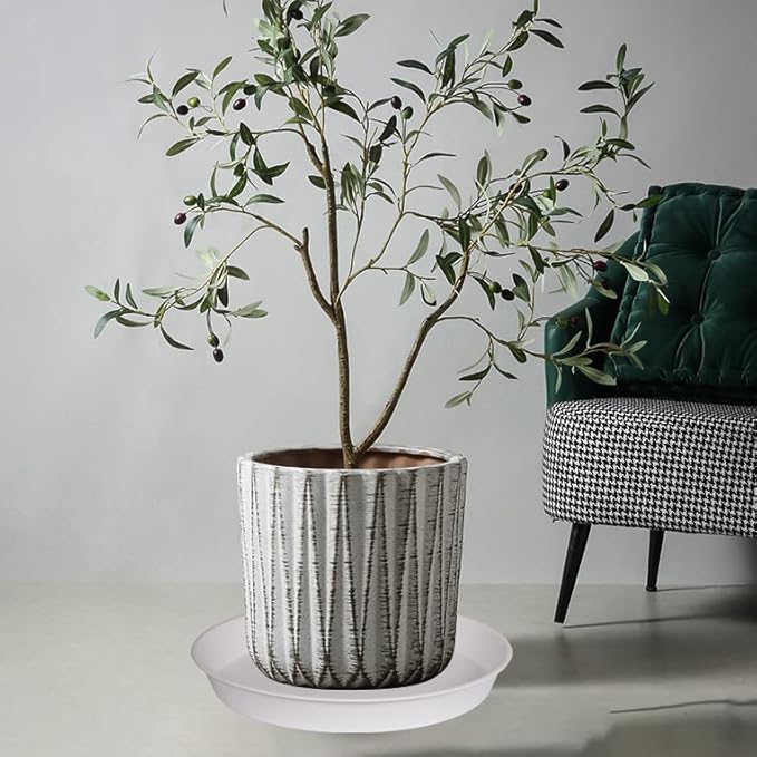 2 Pack of 19 inch Plant Saucer, 2.7" Depth Tray, Large Deep Garden Plastic Flower Planter Plant Trays for Indoors Outdoor Bath Bath (19", Creamy White)