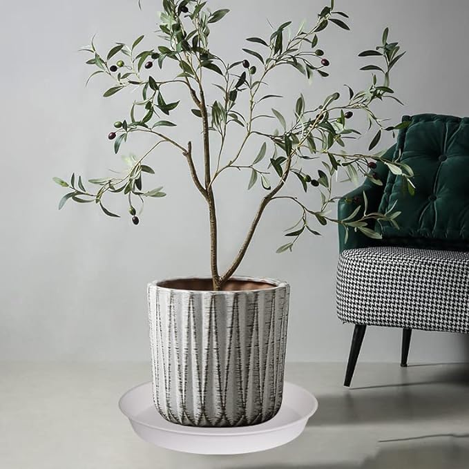 2 Pack of 17 inch Plant Saucer, 2.3" Depth Tray, Large Deep Garden Plastic Flower Planter Plant Trays for Indoors Outdoor Bath Bath (17", Creamy White)