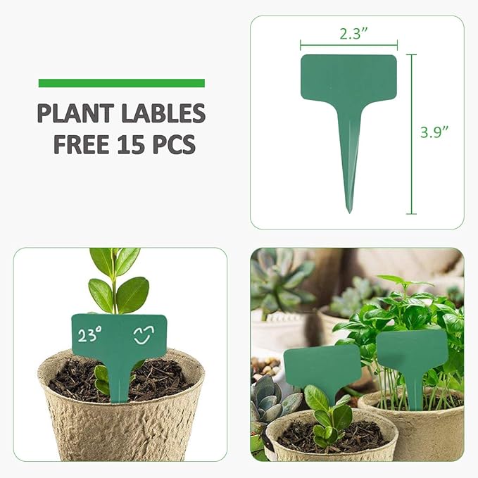GROWNEER 120 Packs 3 Inch Peat Pots Plant Starters for Seedling with 15 Pcs Plant Labels, Biodegradable Herb Seed Starter Pots Kits, Garden Germination Nursery Pot