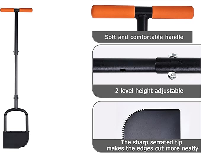 Height Adjustable Garden Edger Tool, Hand Steel Edger, Half Moon Lawn Edger, Saw-Tooth with Very Sharp Blade Manual Edger