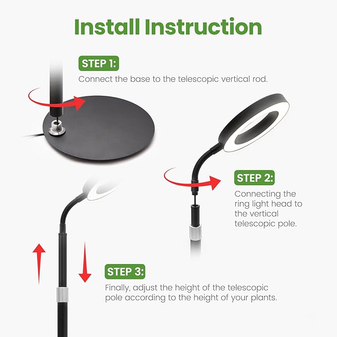 Grow Lights for Indoor Plants, Red Blue Yellow Full Spectrum Desktop Small LED Halo Plant Growing Lamps with Stand,Automatic Timer,24.2 inch Height Adjustable,10 Dimmable Levels,3 Lighting Modes,Black