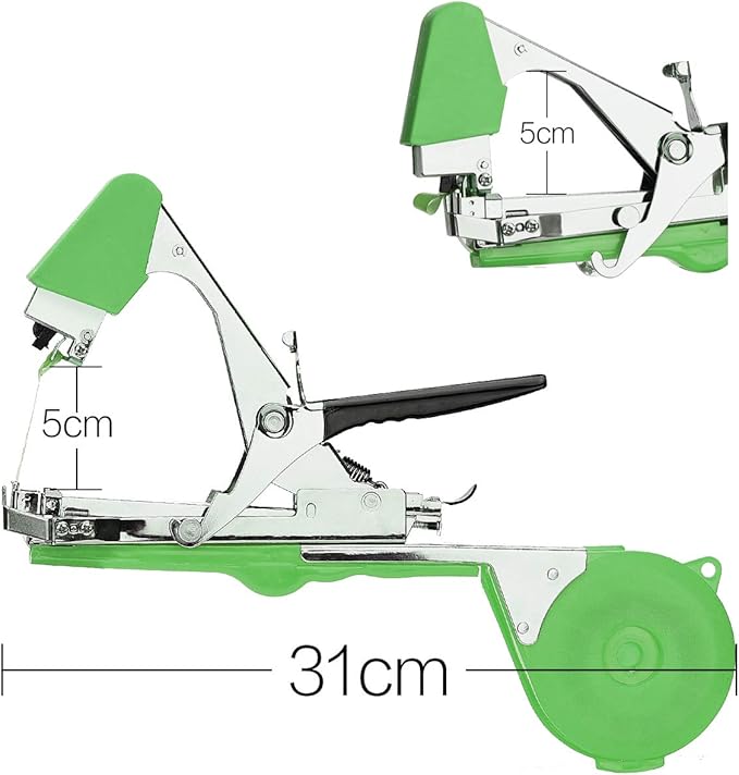 FUNTECK Plant Tying Machine to Tie Tomatoes Peppers and Cucumbers Quickly and Easily, Great for Gardeners Farmers, Including Spare Parts, Tapes and Staples, Green