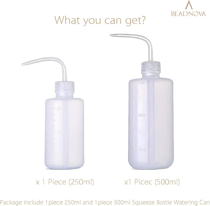 BEADNOVA Squeeze Bottle Plant Watering Can Eye Wash Bottle Squeeze Irrigation Bottle Plastic Small Watering Can for Indoor Plants Tattoo (2pcs, 250ml and 500ml)