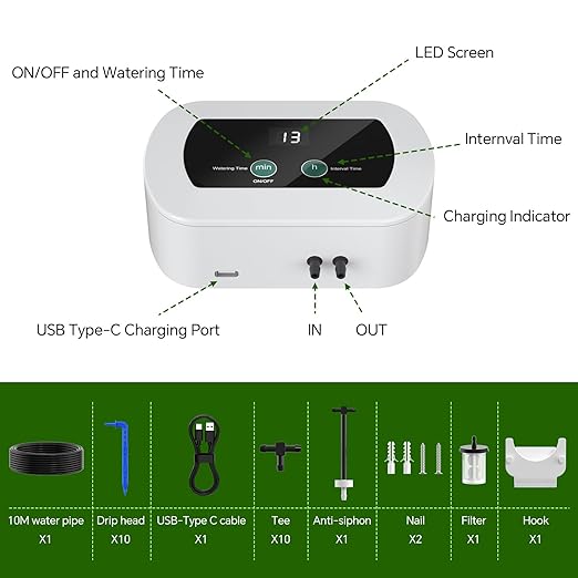 Automatic Watering System with Self Plant Watering Devices,Indoor Watering System for Potted Plants with Customize Schedule Water Timer,USB Power for Indoor Plant Watering System
