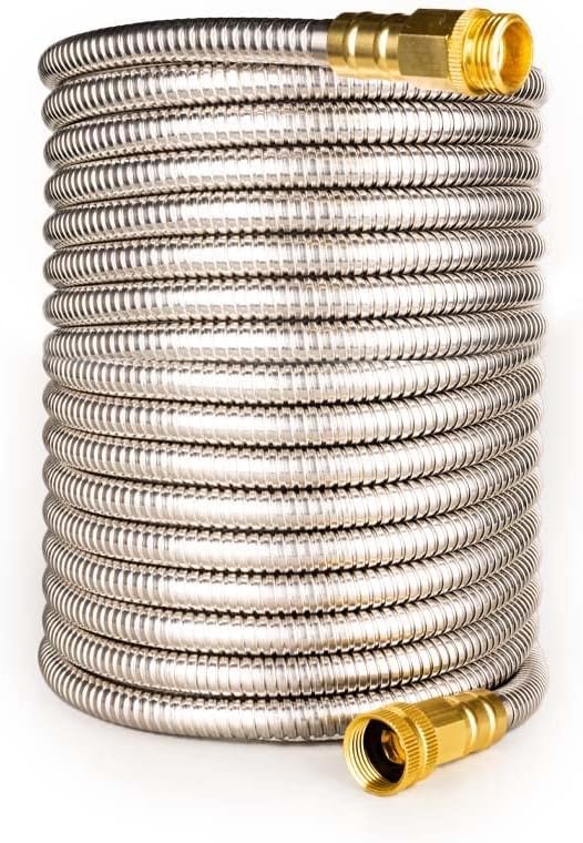 Stainless Steel Garden Hose: Durable Quality Metal with High-pressure Water Output for Gardeners（25FT）