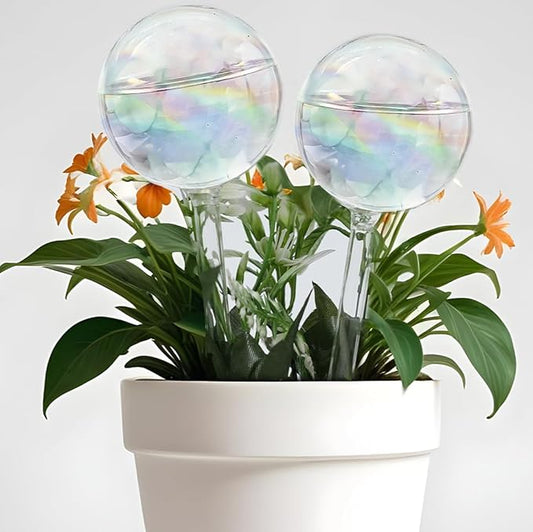 2 Pcs Iridescent Self Watering Globes, Glass Rainbow Plant Watering Globes, Self Watering Planter Insert, Automatic Plant Waterer Indoor, Plant Watering Devices, Plant Water Globes, Watering Bulb