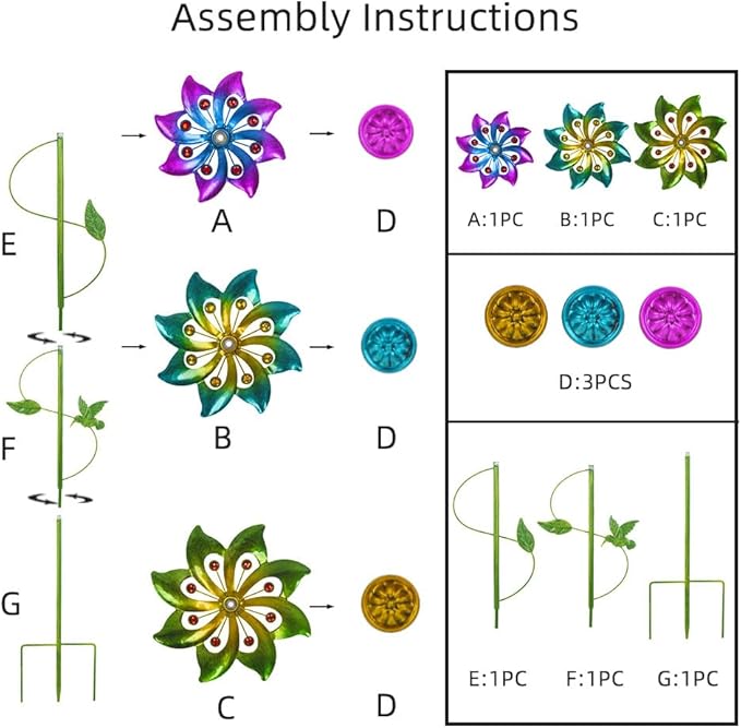 DREAMYSOUL 3 Blades Wind Spinner, Pinwheels for Yard and Garden, Metal Wind Spinners Outdoor, Colourful Wind Sculptures for Outside Patio Lawn Decoration