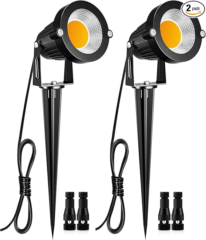 ZUCKEO 5W Low Voltage Landscape Lights LED Landscape Lighting Outdoor Pathway Lights With Connectors, Waterproof Aluminum Warm White Spotlights For Garden Yard Lawn Deck Driveway Floor Lighting(2pack)