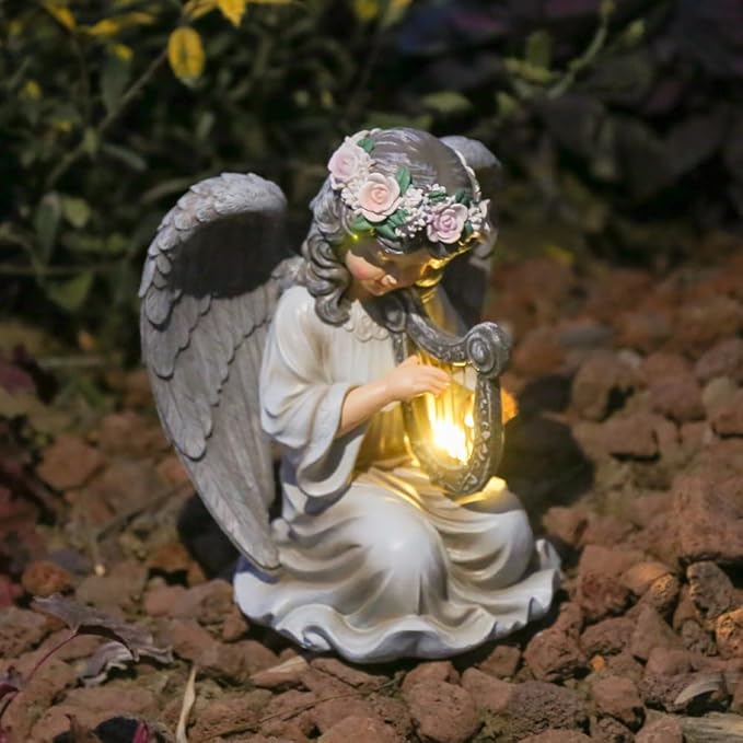 Solar Garden Statues Outdoor Angels Lights, Unique Housewarming Garden Gifts for Women Mom Wife Grandma and Sisters，Cute Angels Sculpture Decoration for Patio, Terrace, Balcony, Lawn